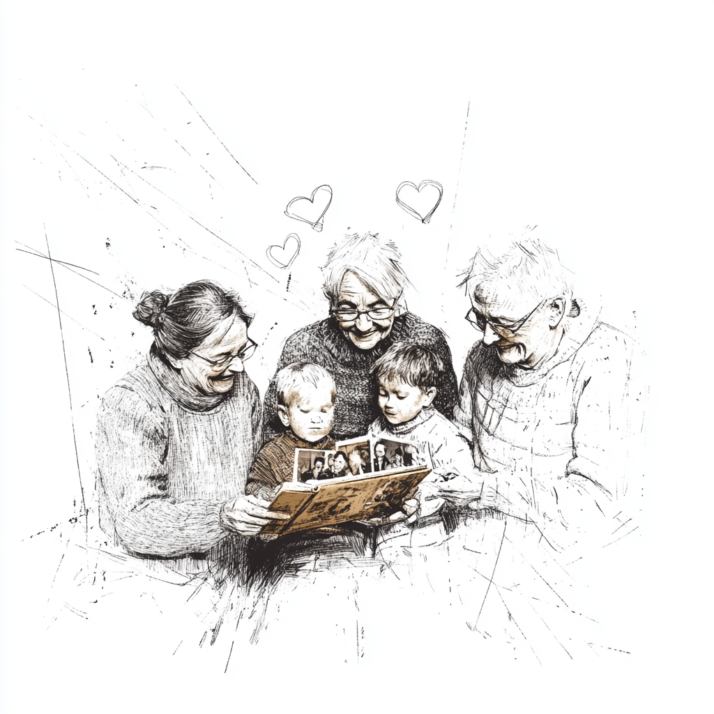 Hand-drawn illustration of family memories and legacy planning